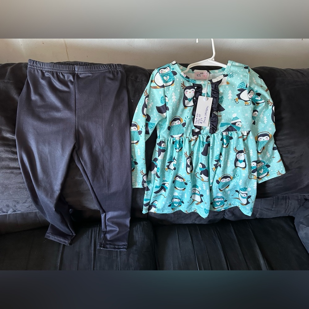Penguin Print Kids Matching Set - Blue and Black